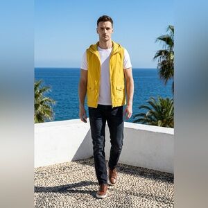 Lauren Ralph Lauren Vintage Y2K Retro Men’s Hooded Vest Yellow Size Small NWT